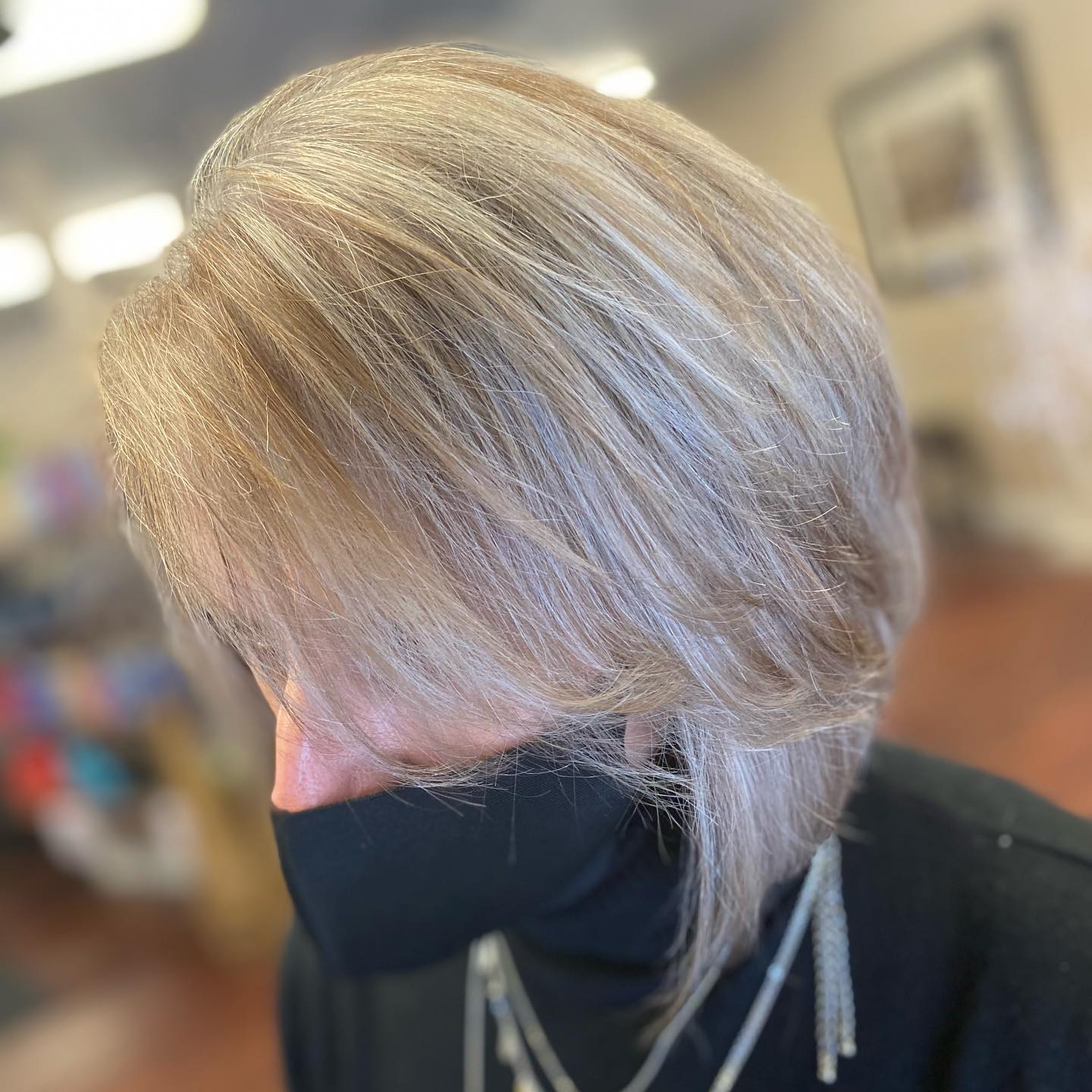 Silver blonde bob cut